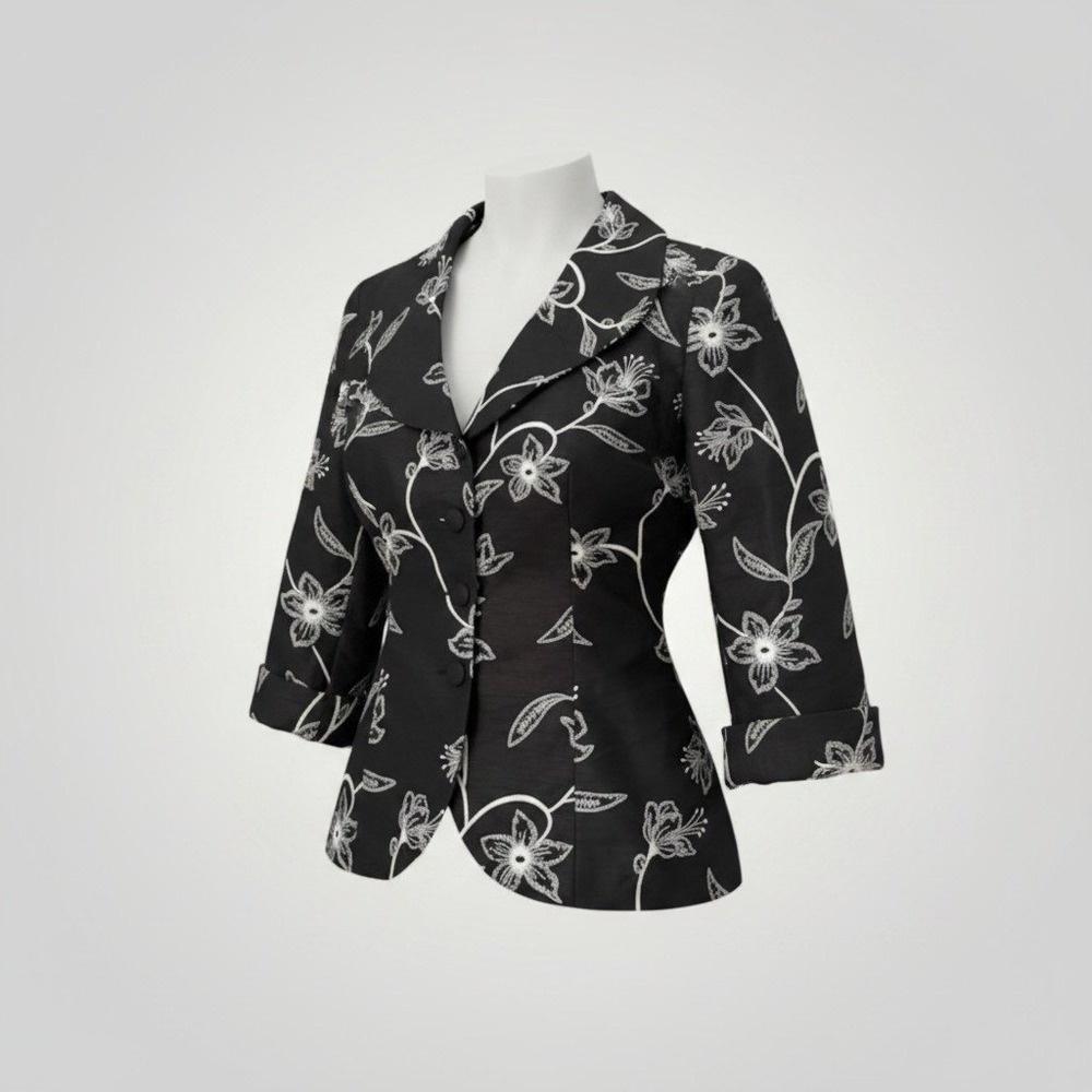 JS Collections Blazer Women 6 Black Floral Embroidered Dark Romance Regency